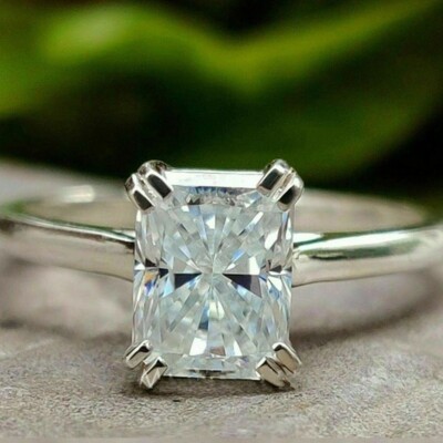 14K White Gold Plated Radiant Cut 3.50 CTW Moissanite Solitaire Engagement Ring