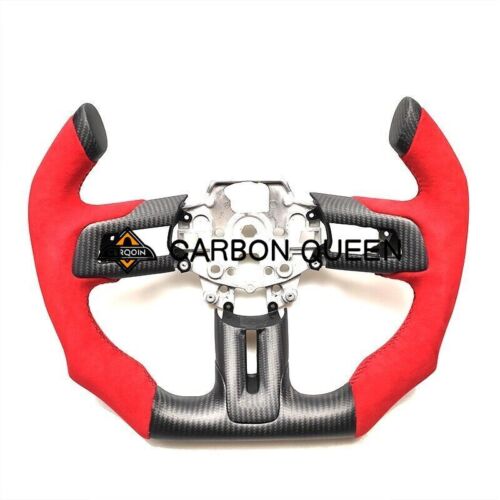 MATT CARBON FIBER Steering Wheel FOR FORD MUSTANG GT RED SUEDE CUT OFF STYLE - Bild 2 von 7