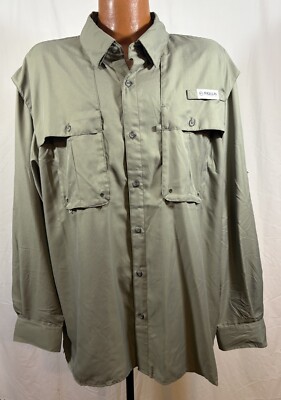 NEW Magellan Men s XL Fish Gear Vented Long Sleeve Button Up Shirt Olive Green 