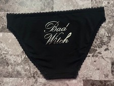 NWOT VICTORIA'S SECRET BLACK SILVER BAD WITCH LACE HALLOWEEN BIKINI PANTIES