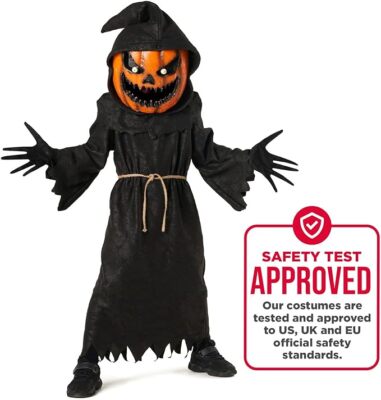 Amscan Kinderkostüm Sensenmann – Mit Robe, Kapuze & Kürbis-Maske, Für Halloween & Karneval