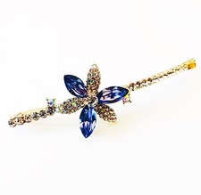 USA Bobby Pin Using Swarovski Crystal Hair Clip Hairpin Flower GOLD Blue E04
