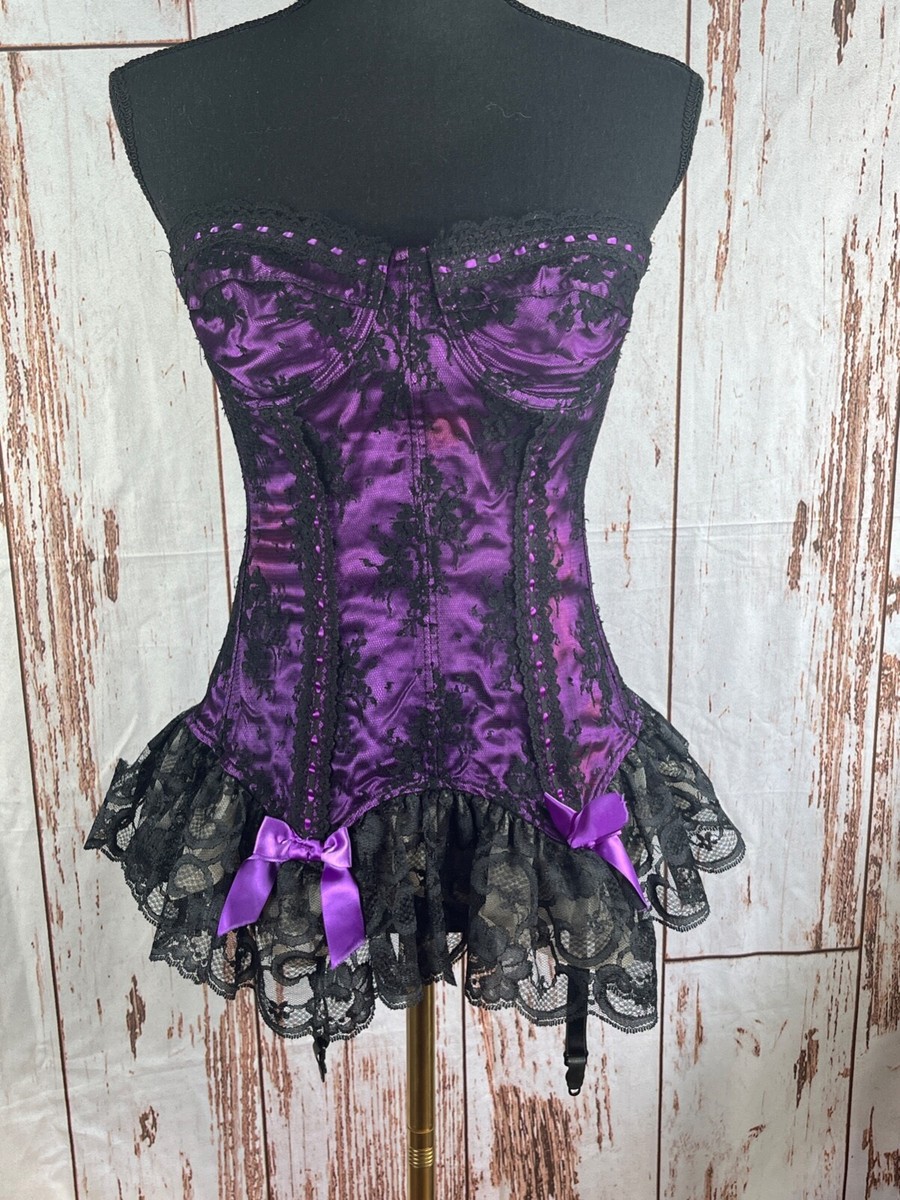 Vintage Designs By Faris Black Purple Lace Corset Lingerie Gothic