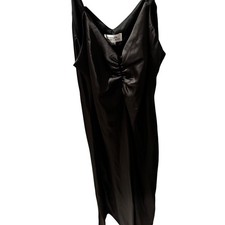 Tahari Arthur S Levine Black Satin Ruched V Neck Slip Midi Dress Women's Medium
