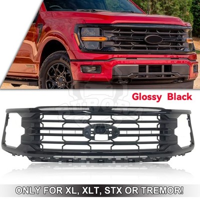 For 2024-2025 Ford F-150 F150 XLT Front Bumper Grille Upper Grill Gloss Black
