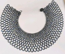 Vintage Iridescent Bead Beaded Woven Collar Bib Necklace