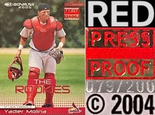 © 2004 Yadier Molina Donruss Rookies RED /200 Press Proofs Postseason Hits King