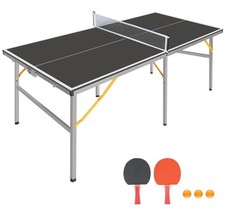 6ft Black Mid-Size Table Tennis Table Foldabl...