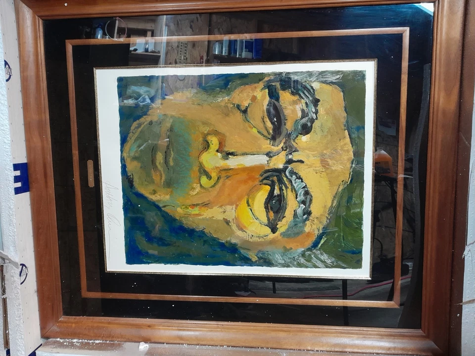 Serigrafía firmada a mano por Anthony Quinn edición limitada en marco de madera koa hawiana Foto 2 de 4