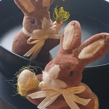Dakin Rabbit Boy & Girl Set 5 Inch Felt Brown Easter Bunny Carrot Egg