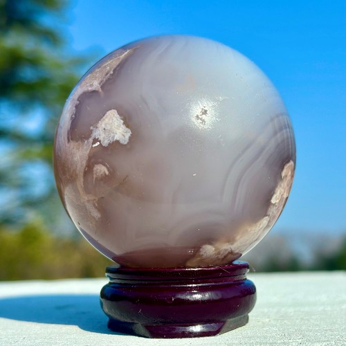 303G Natural Black Cherry Blossom Agate Quartz Sphere Crystal Energy Ball Gem - Bild 20 von 24