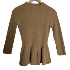 Tory Burch Long Sleeve Peplum Sweater Latte Brown Sz XS Angora Wool Blend