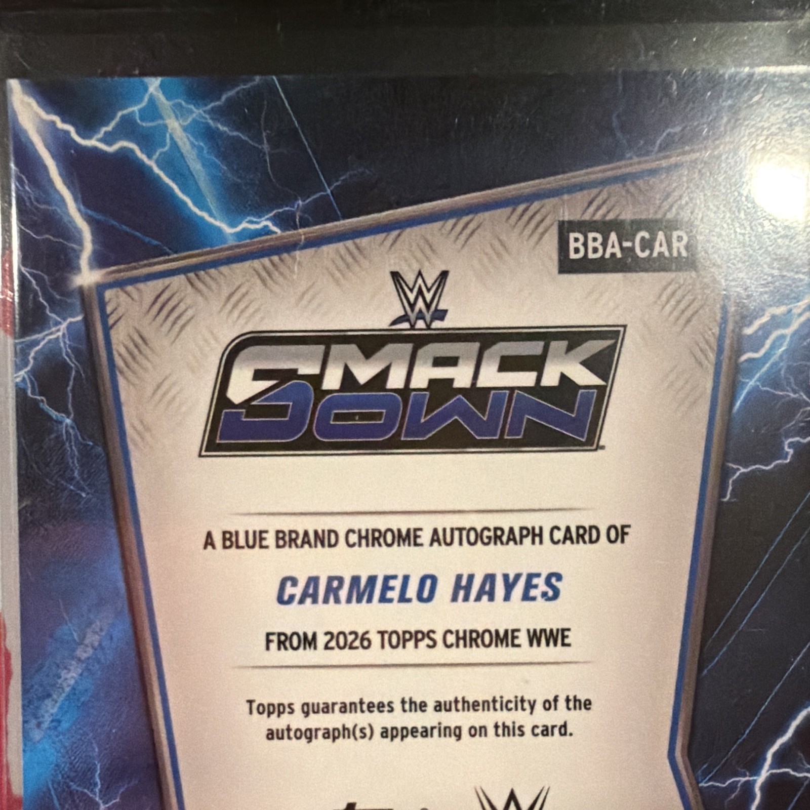 Topps 2026 Topps Chrome WWE Carmelo Hayes Blue Brand Autographs BBA-CAR Auto view 9