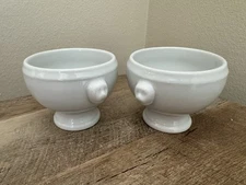 Lions Head Onion Soup Bowls Set Of 2 Pedestal Porcelain White