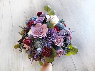 Lavender Dusty Blue Bridal Bouquet Burgundy Sola Wood Flower Bridesmaid Wedding