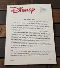 Walt Disney Productions The Legend Of Zorro Informational  Notes Packet Vintage
