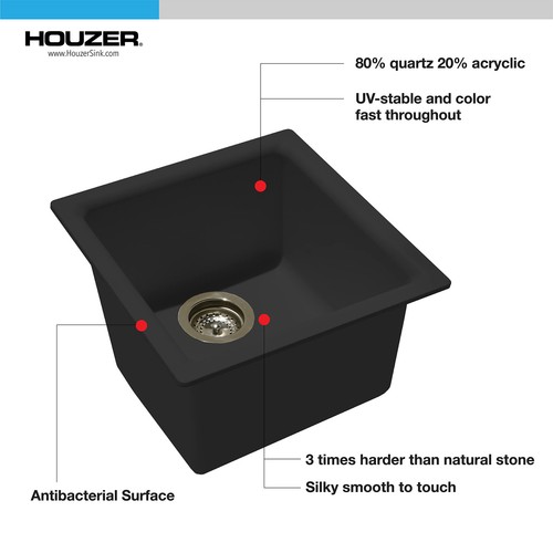 E-100 MIDNITE Quartztone Granite Series Bar Sink - Black Dual Mount 13 x 13 i... - Picture 5 of 6