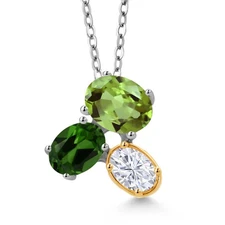 925 Silver and 10K Yellow Gold Peridot Green Chrome Diopside and White