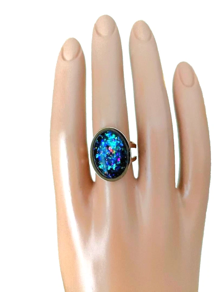 Opal Ring Royal Blue Resin Opal 13x18mm 18KGP Rose Gold, Stainless-Steel Band - Image 4 of 4