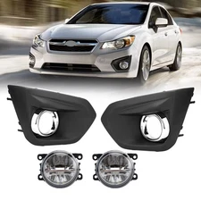 LED Fog Light Lamp Set Cover Bezel Grille Chrome For Subaru Impreza 2012 2013-14