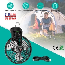 Foldable Camping Fan w/ Power Bank 270° Oscillating 4 Speeds 3 Light Modes