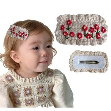 Vintage Handmade Crochet Wool Hair Side Clips, Cute Knitted Hair Barrettes fo...