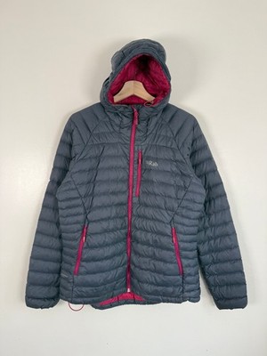 Rab Jacke Gr. UK 14 Microlight Alpine Daunenmantel mit Kapuze wattiert grau rosa