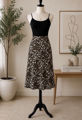 Banana Republic Leopard Print Midi Skirt Womens Size 0 A-Line Flare Lined Animal
