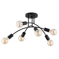 Deckenleuchte Metall Schwarz 55 Cm Breit 6X E27 Retro Design Deckenlampe