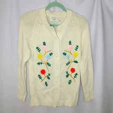 Vintage Soft Acrylic Knit Cardigan Sweater Button Front Floral Long Sleeve Retro