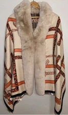 NEW! NWT LA FIORENTINA Stylish Wrap with Faux Fur Trim Beige/Orange O/S