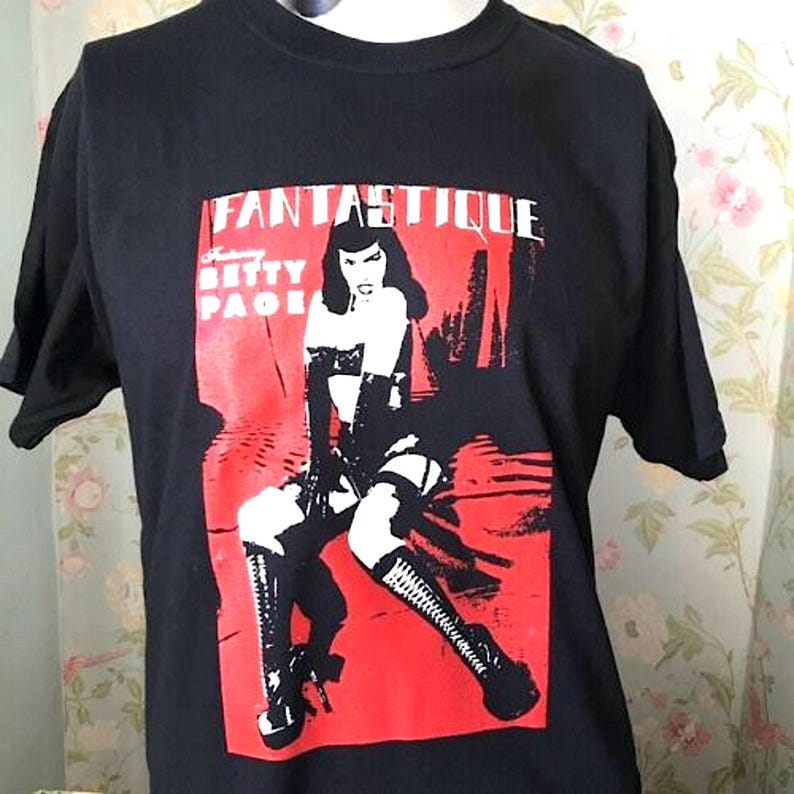 Betty Page Fantastique black rock punk unisex t-shirt  