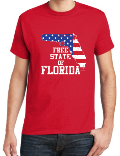 Florida Gun T-shirt American Flag 2nd Amendment Free State of Florida Shirts Men - Picture 1 of 1