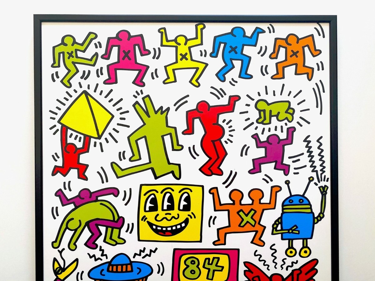 KEITH HARING ESTATE RARE 1999 LITHO PRINT FRAMED POP ART POSTER
