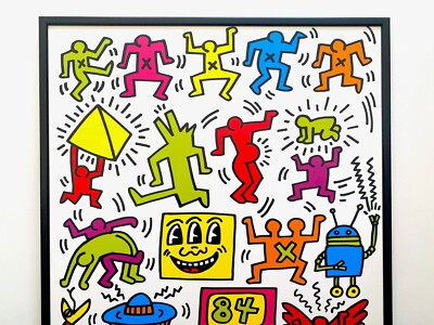 KEITH HARING ESTATE RARE 1999 LITHO PRINT FRAMED POP ART POSTER