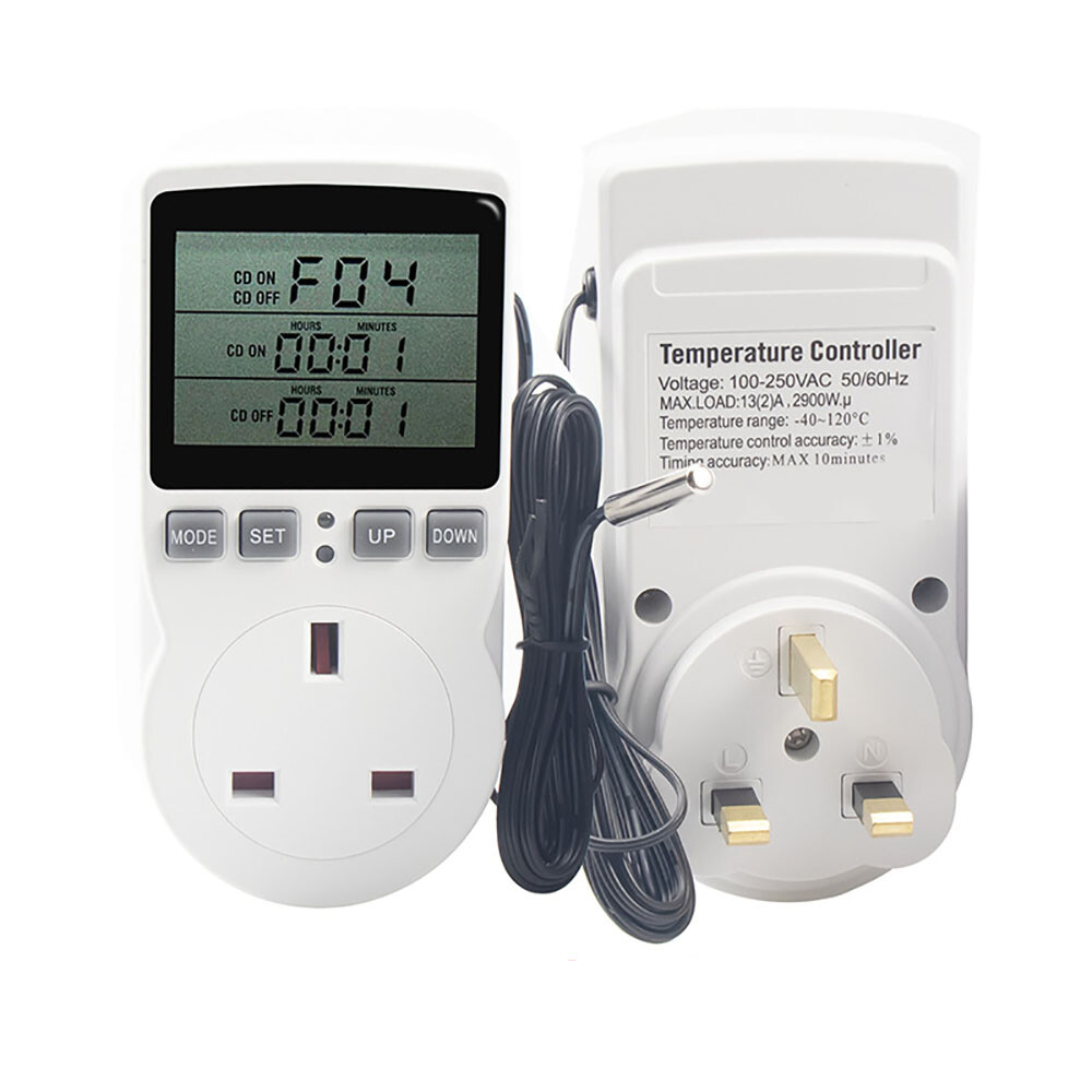Digital Thermostat Outlet Plug Temperature Controller Heating Cooling with  Probe - Main Image