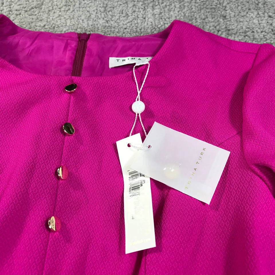 Nuevo Vestido Trina Turk Para Mujer 4 Botones Frente Rosa Ropa de Trabajo Ropa Informal Foto 4 de 4