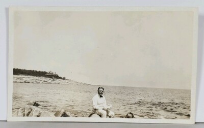 RPPC Seaside Man on Jetties House in Distance Real Photo c1908 Postcard K14