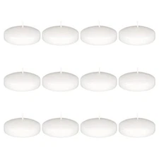 Mega Candles 12 pcs Unscented White Floating Disc  Assorted Colors , Sizes 