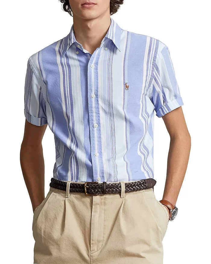 Polo Ralph Lauren L41544 Mens Blue Classic Fit Stripe SS Oxford