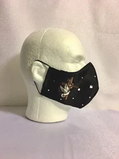 Black/silver Sequins w/Cross & Dove Handmade double layer facemask Adult Lg/XL