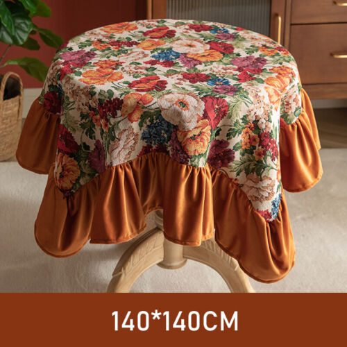 Jacquard Yarn-Dyed Floral Tablecloth Round Lotus Leaf Room Table Cloth - Picture 14 of 16