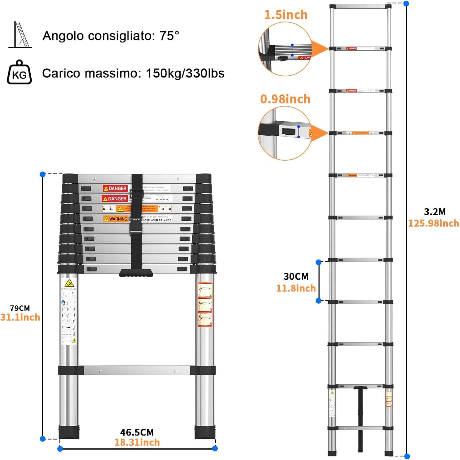 Scala telescopica alluminio 3,2 m