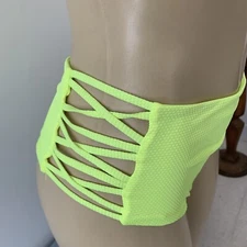 New Tini Bikini Bottom Sz L Neon Yellow High Waist Strappy Sides Tinibikini