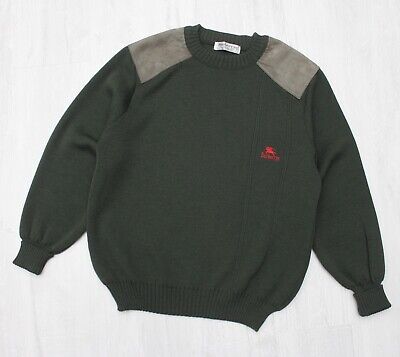 Men's BURBERRYS VINTAGE Wool Suede Leather Sweater Pullover Men's BURBERRYS VINTAGE Wool Suede Leather Sweater Pullover