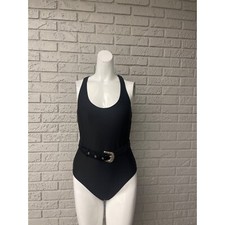 No Boundaries Black Scoop Neck Self - Belted Bodysuit Size M