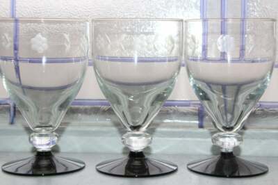 4 Art Deco Weston Wine Glasses Etched with Black Bases 1920s | eBay
