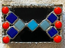 One of a kind. Small Multicolored black stained glass box, Fire polished glass