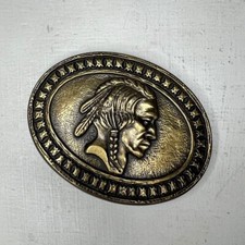 Vintage 1970s Native American Man Bust Side View Belt Buckle Brass Metal 70s