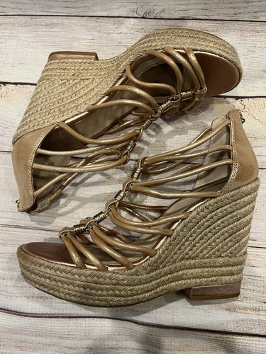Isola gold Wedge Leather shoes Sandals Zip Back Size 9 - Picture 2 of 7